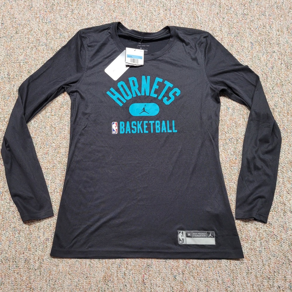 Charlotte Hornets Shirt Womens Medium Black‎ Long Sleeve NBA Nike Basketball